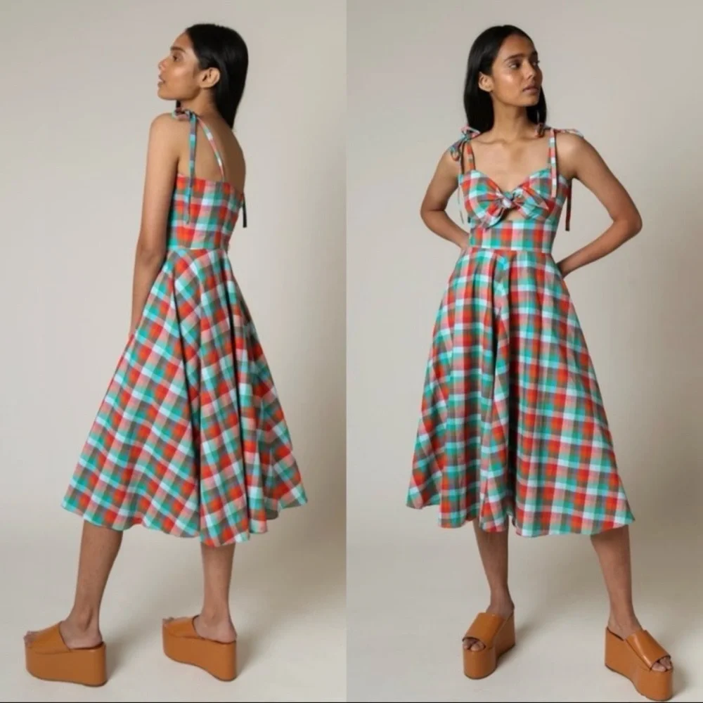 Rachel Antonoff Ali Midi Dress Picnic Plaid sz: 2 XS Multicolored Casual Summer